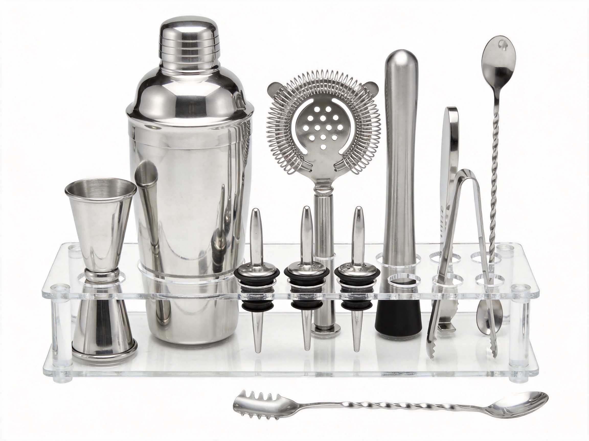 Wholesale 17-Piece Bartender Kit Stainless Steel Bar Tool Set Cocktail Shaker Set Acrylic Stand European Style