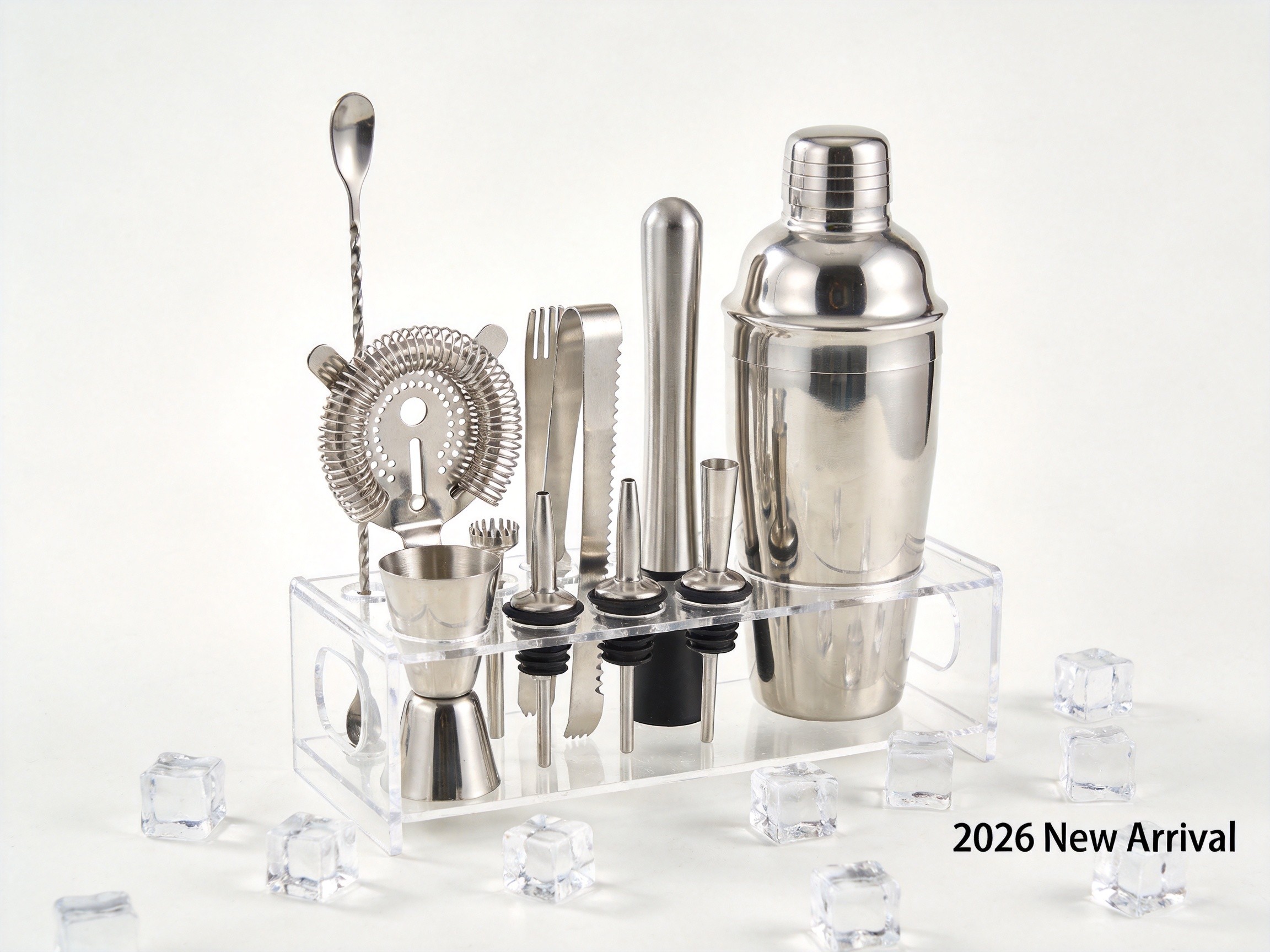 New Arrival 2026 Bar Tools Cocktail Shaker Set 23-Piece Stainless Steel Bartender Kit with Acrylic Stand
