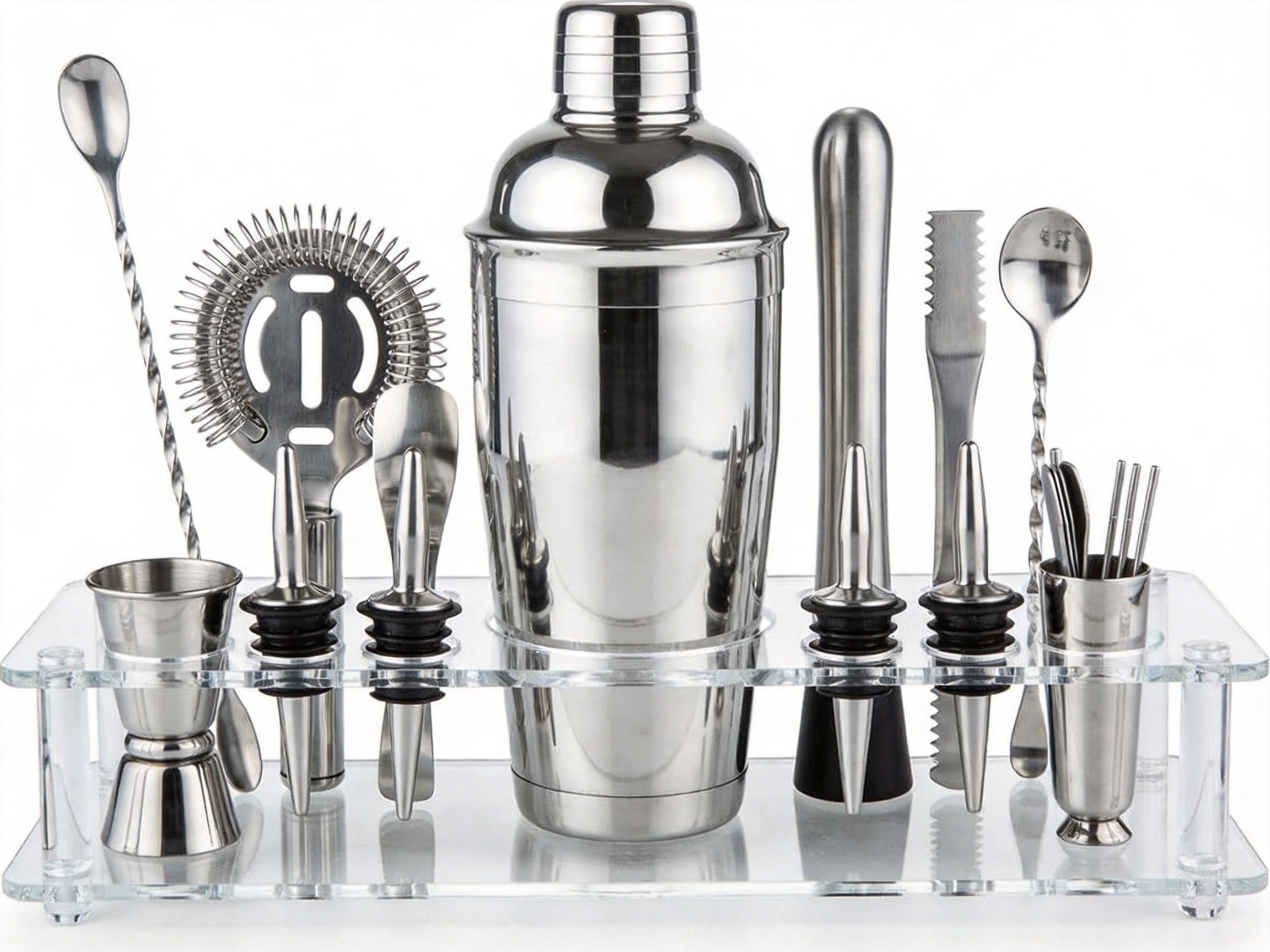 Professional 25pcs Cocktail Bartender Kit Stainless Steel 750ml Cocktail Shaker Set with Acrylic Holder