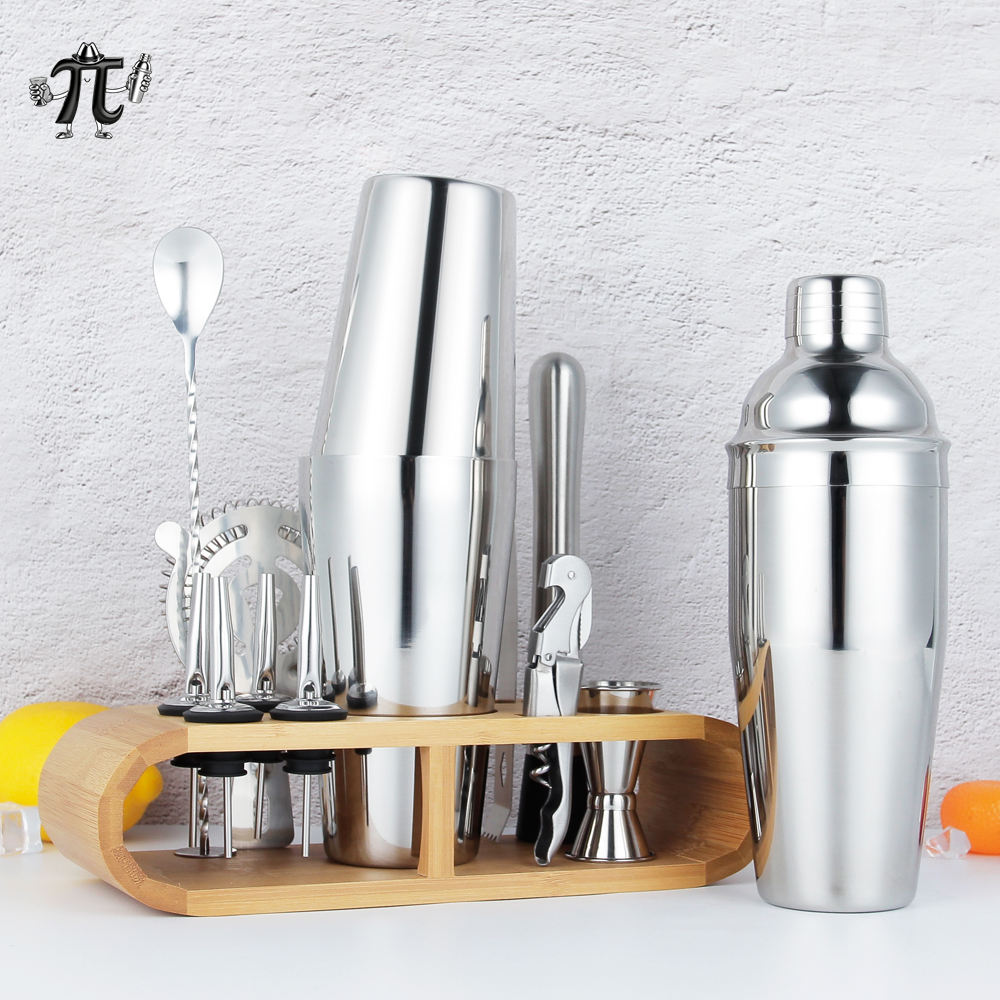 12 Piece Cocktail Shaker Set with Wooden Stand