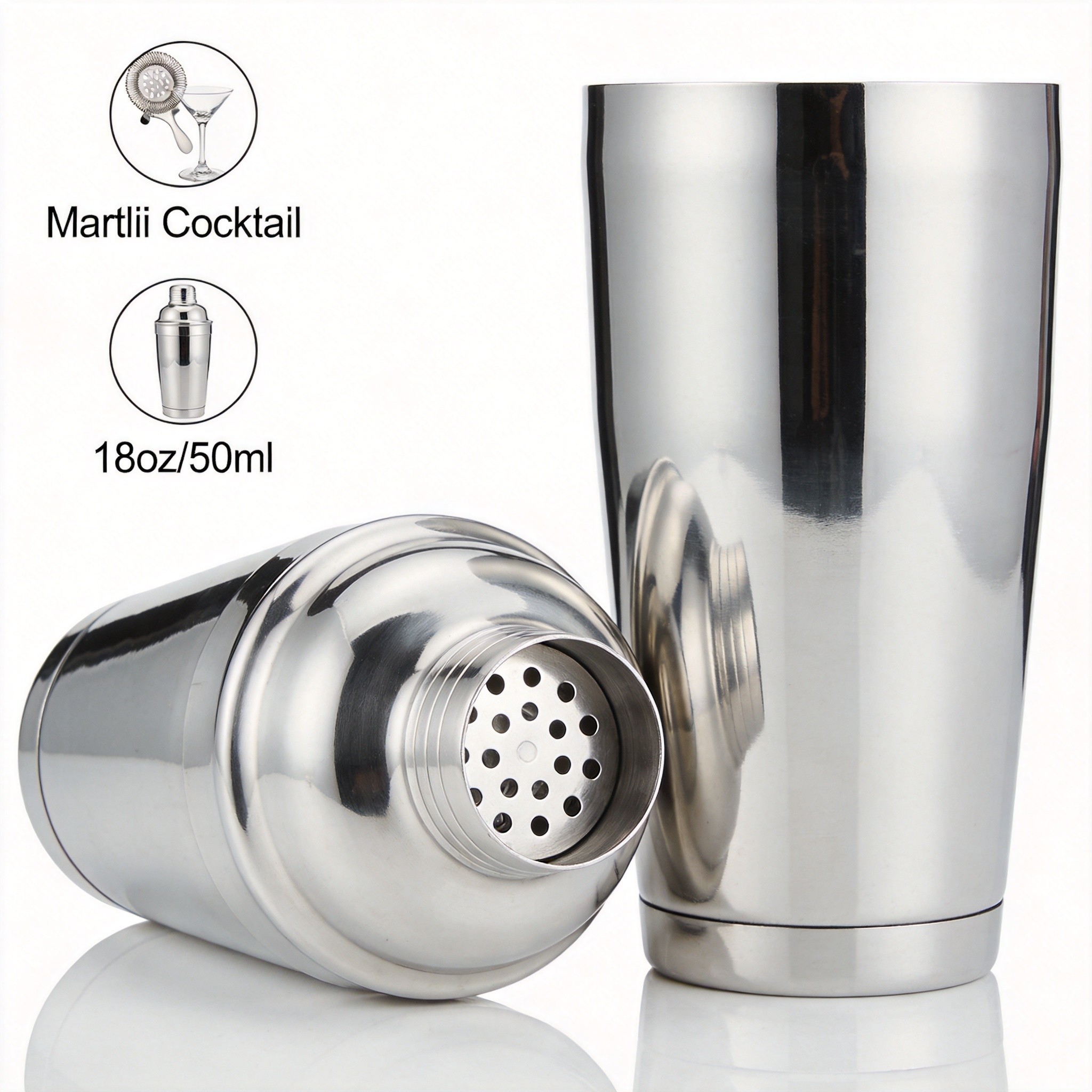 Stainless Steel Martini Cocktail Shaker with Built-in Strainer Anti-Rust